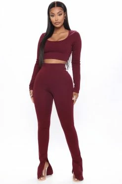 Fashion Nova Like New Long Sleeve Legging Set - Burgundy