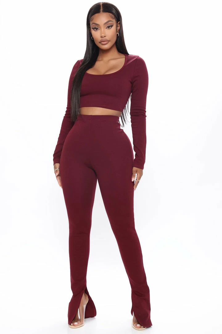 Fashion Nova Like New Long Sleeve Legging Set - Burgundy