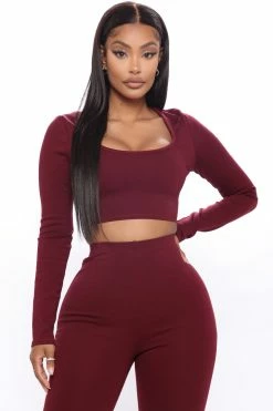 Fashion Nova Like New Long Sleeve Legging Set - Burgundy
