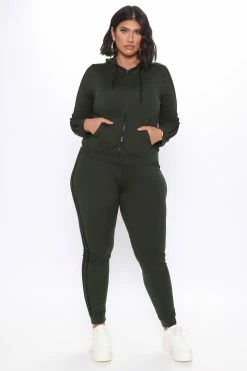 Fashion Nova Tennis Courts III Zip Set - Olive Sweatshirt Sets