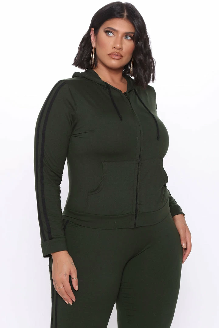 Fashion Nova Tennis Courts III Zip Set - Olive Sweatshirt Sets