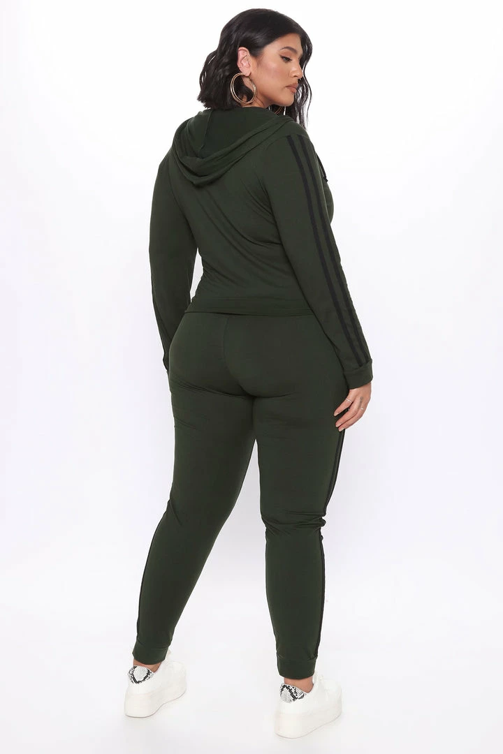 Fashion Nova Tennis Courts III Zip Set - Olive Sweatshirt Sets