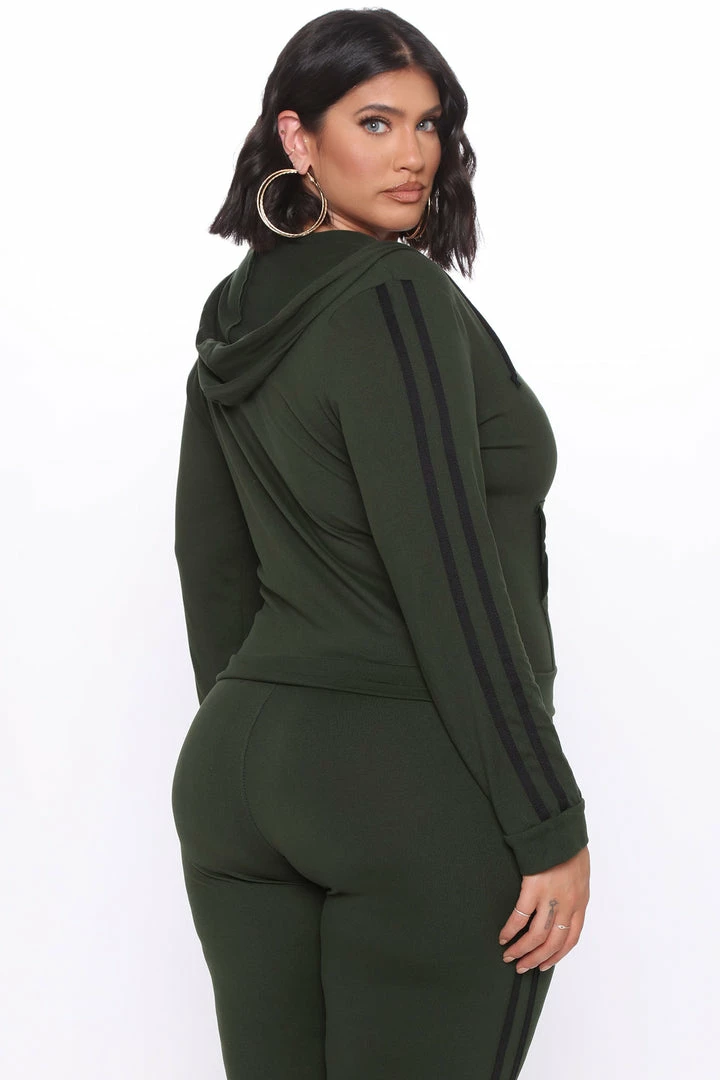 Fashion Nova Tennis Courts III Zip Set - Olive Sweatshirt Sets