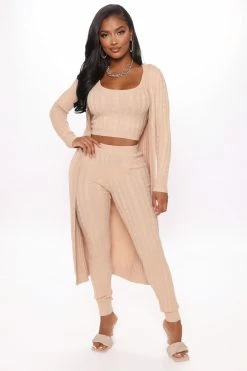 Fashion Nova The Best You Had 3 Piece Sweater Legging Set - Beige Legging Sets