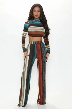 Fashion Nova Colette Pant Set - Teal/combo Wide Leg Sets