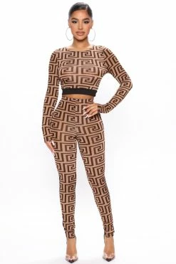 Fashion Nova Antonia Legging Set - Brown/combo Legging Sets