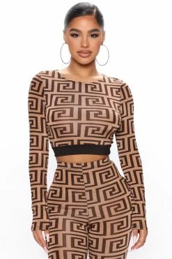 Fashion Nova Antonia Legging Set - Brown/combo Legging Sets