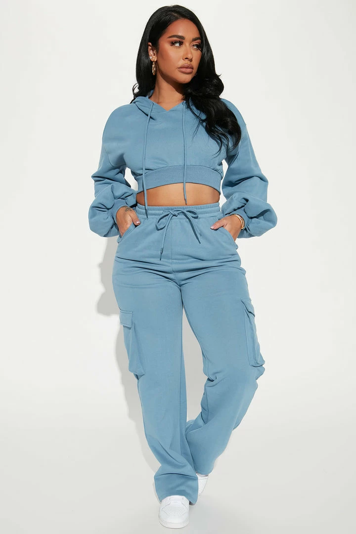 Fashion Nova Chill Days Cargo Pant Set - Blue Wide Leg Sets