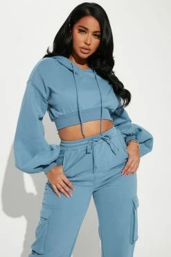 Fashion Nova Chill Days Cargo Pant Set - Blue Wide Leg Sets