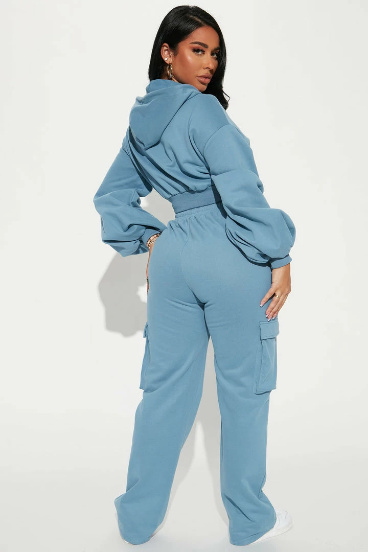 Fashion Nova Chill Days Cargo Pant Set - Blue Wide Leg Sets