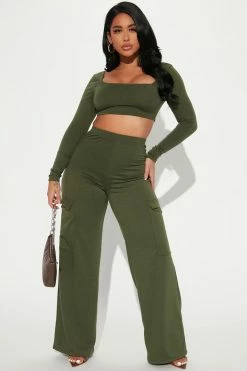 Fashion Nova Take A Break Cargo Pant Set - Olive Wide Leg Sets
