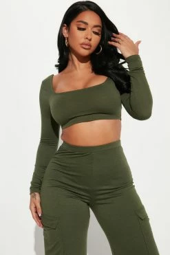 Fashion Nova Take A Break Cargo Pant Set - Olive Wide Leg Sets