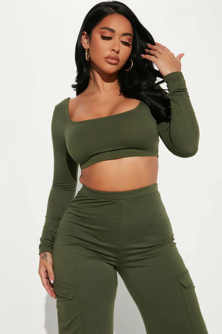 Fashion Nova Take A Break Cargo Pant Set - Olive Wide Leg Sets