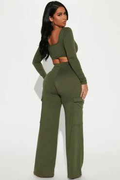Fashion Nova Take A Break Cargo Pant Set - Olive Wide Leg Sets