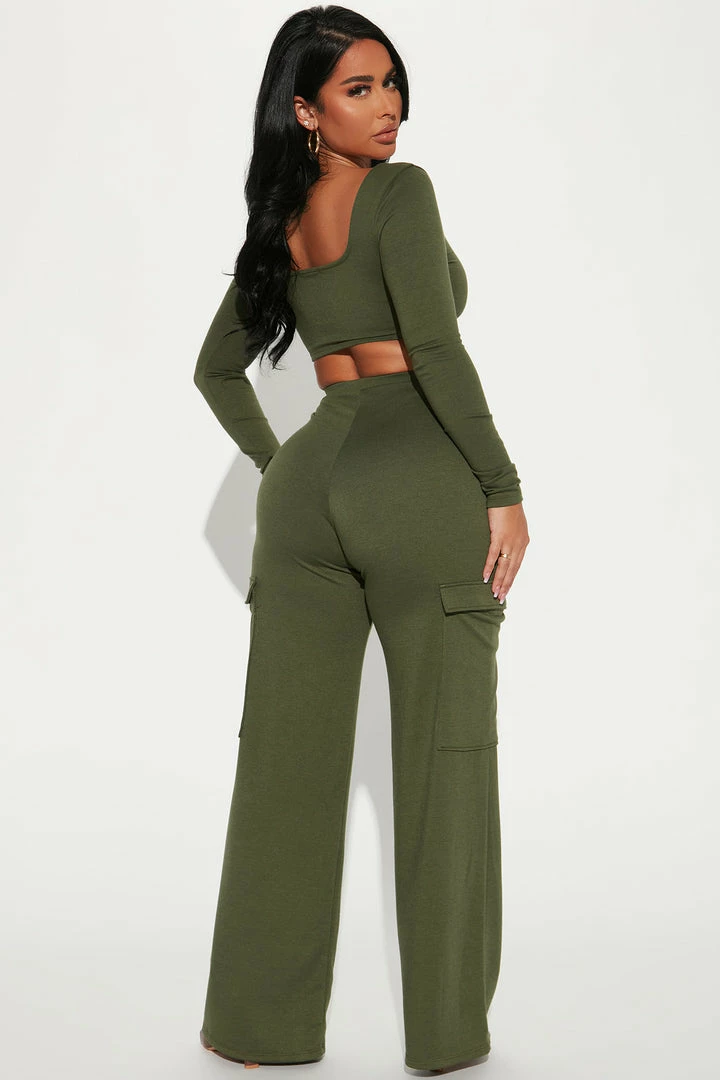 Fashion Nova Take A Break Cargo Pant Set - Olive Wide Leg Sets