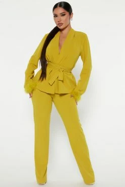 Fashion Nova Wide Leg Sets Frisky Business Pant Set - Chartreuse
