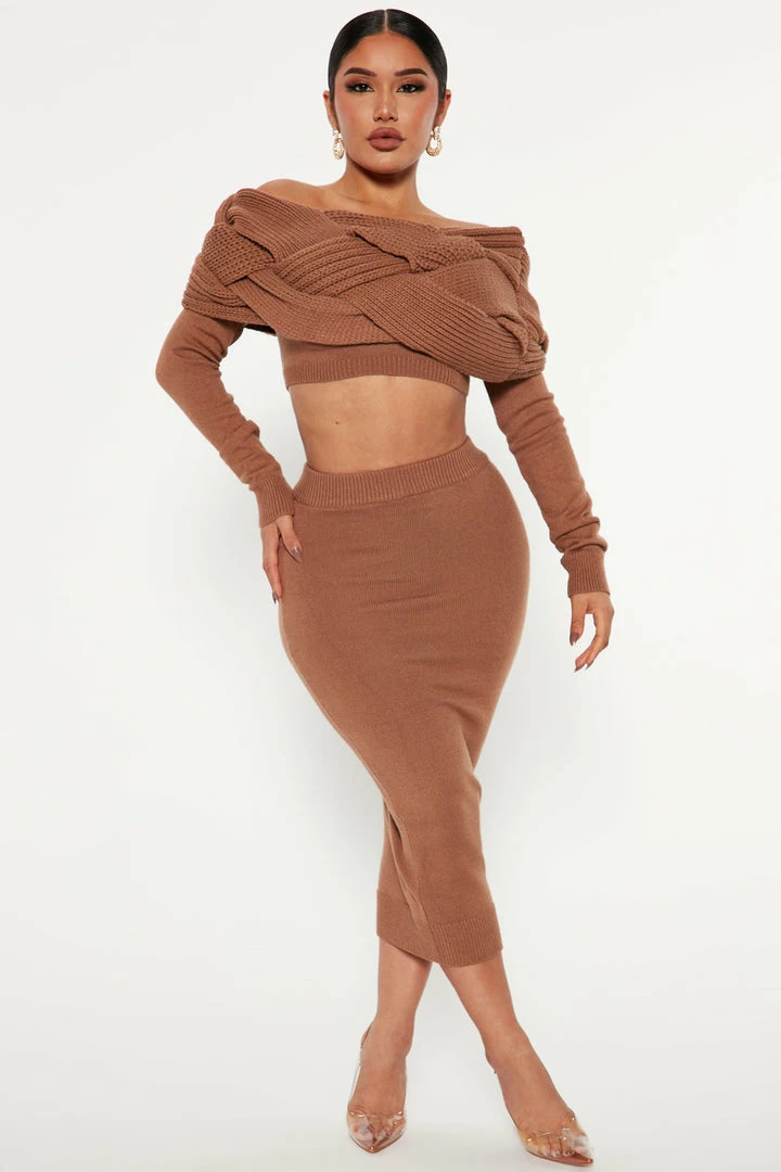 Fashion Nova Sweet Intentions Sweater Skirt Set - Mocha Sweater Sets