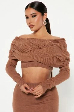Fashion Nova Sweet Intentions Sweater Skirt Set - Mocha Sweater Sets