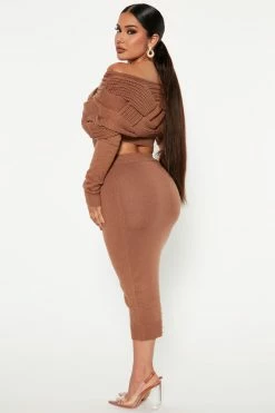 Fashion Nova Sweet Intentions Sweater Skirt Set - Mocha Sweater Sets