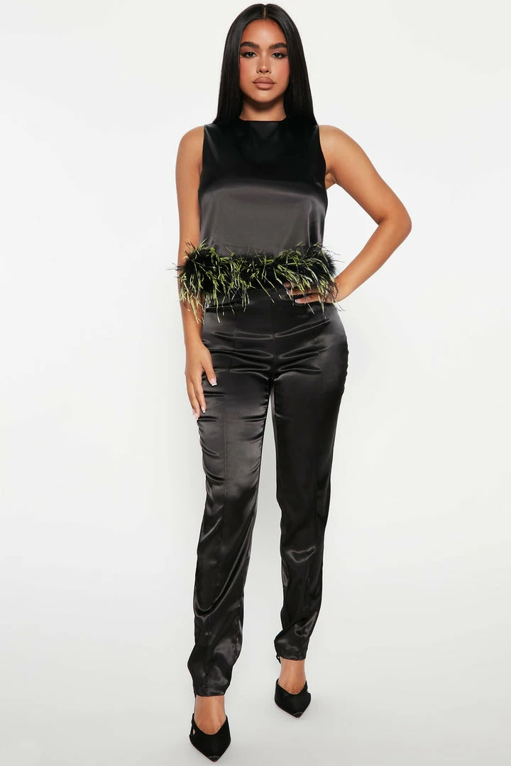 Fashion Nova Legging Sets She's A Classic Feather Legging Set - Black