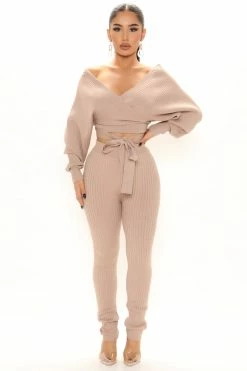 Fashion Nova Legging Sets Hold Me Closer Sweater Legging Set - Taupe