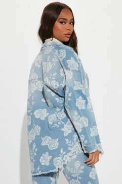 Fashion Nova Coming Up Roses Denim Shacket - Light Blue Wash Matching Separates