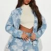 Fashion Nova Coming Up Roses Denim Shacket - Light Blue Wash Matching Separates