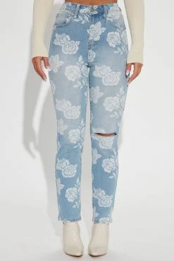 Fashion Nova Coming Up Roses Mom Jeans - Light Blue Wash