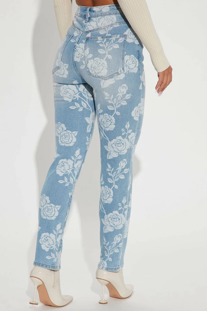 Fashion Nova Coming Up Roses Mom Jeans - Light Blue Wash