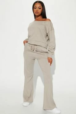 Fashion Nova Easy Going Pant Set - Grey Wide Leg Sets
