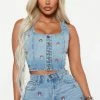 Fashion Nova Magic Mushroom Denim Corset Top - Medium Wash
