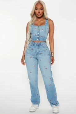Fashion Nova Magic Mushroom High Rise Straight Leg Jeans - Medium Wash Matching Separates