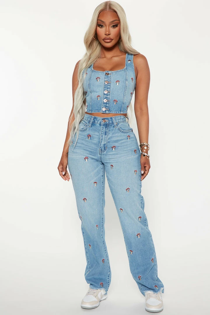Fashion Nova Magic Mushroom High Rise Straight Leg Jeans - Medium Wash Matching Separates