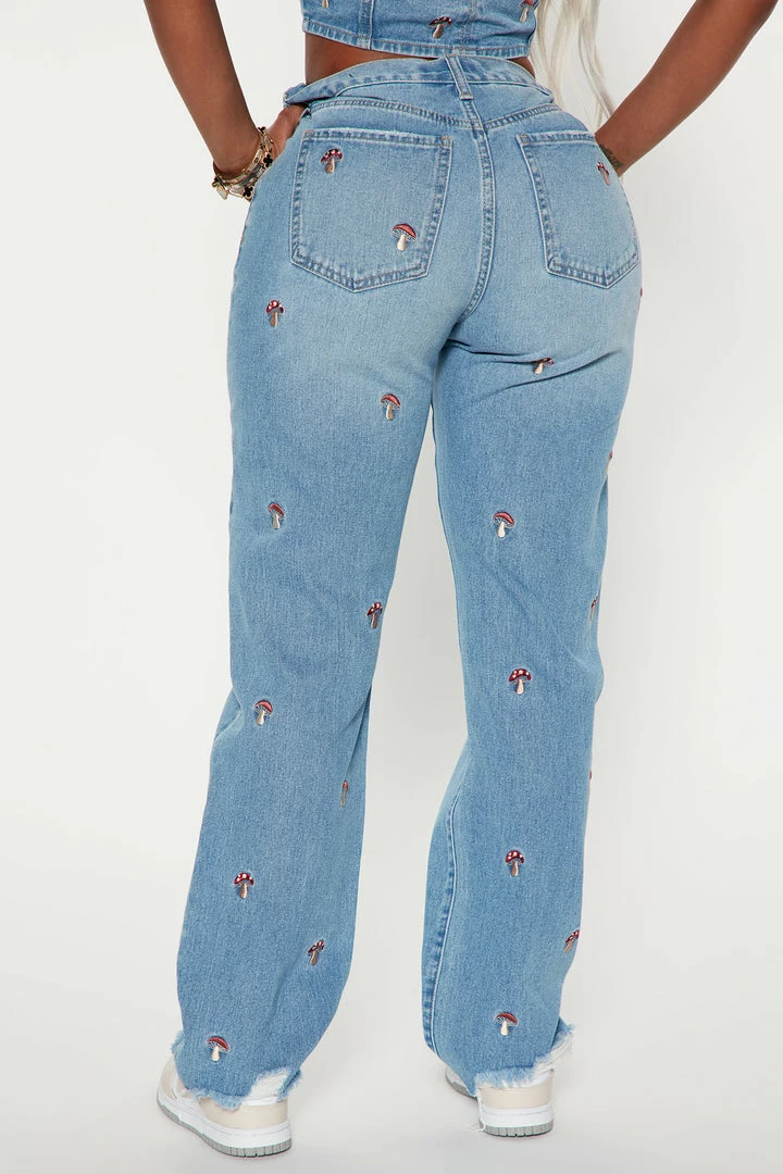 Fashion Nova Magic Mushroom High Rise Straight Leg Jeans - Medium Wash Matching Separates