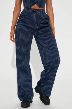 Fashion Nova Keep It Real Pinstripe Trouser - Navy Matching Separates