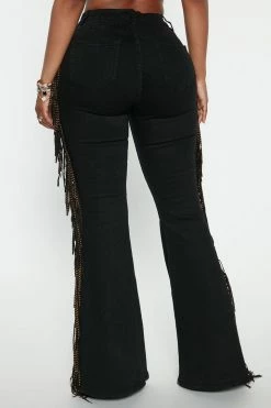Fashion Nova Lost In Vegas Fringe Flare Jeans - Black