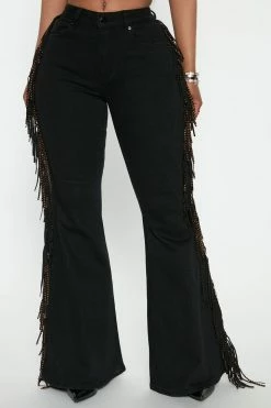 Fashion Nova Lost In Vegas Fringe Flare Jeans - Black