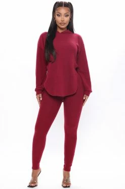 Fashion Nova Cutting Corners Legging Set - Burgundy Legging Sets