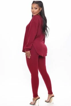 Fashion Nova Cutting Corners Legging Set - Burgundy Legging Sets