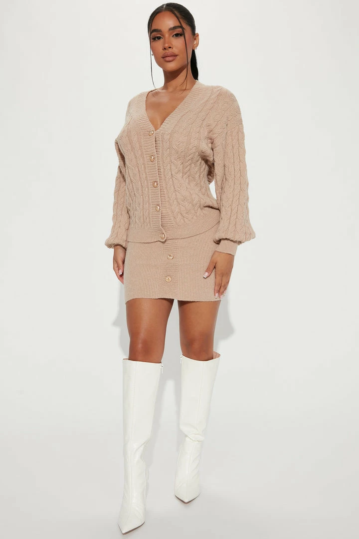 Fashion Nova Sweater Sets Preppy Girl Sweater Skirt Set - Taupe