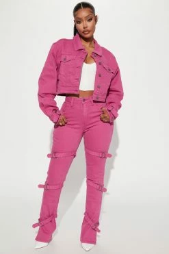 Fashion Nova Lovefool Denim Trucker Jacket - Magenta