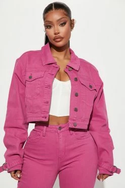 Fashion Nova Lovefool Denim Trucker Jacket - Magenta