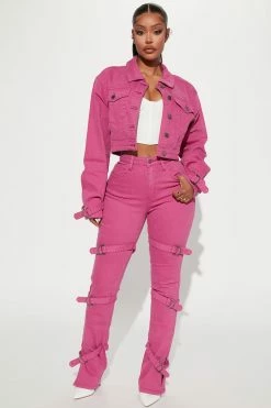 Fashion Nova Matching Separates Lovefool Strappy Split Hem Straight Leg Jeans - Magenta