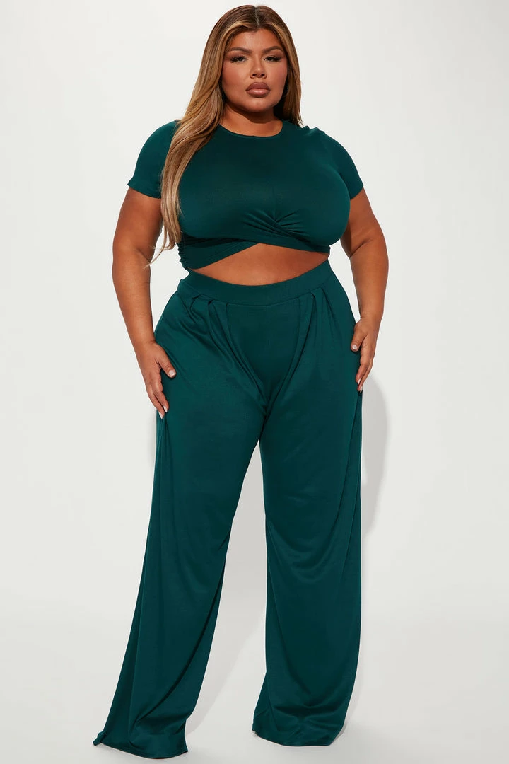 Fashion Nova Casually Chic Wide Leg Pant Set - Hunter
