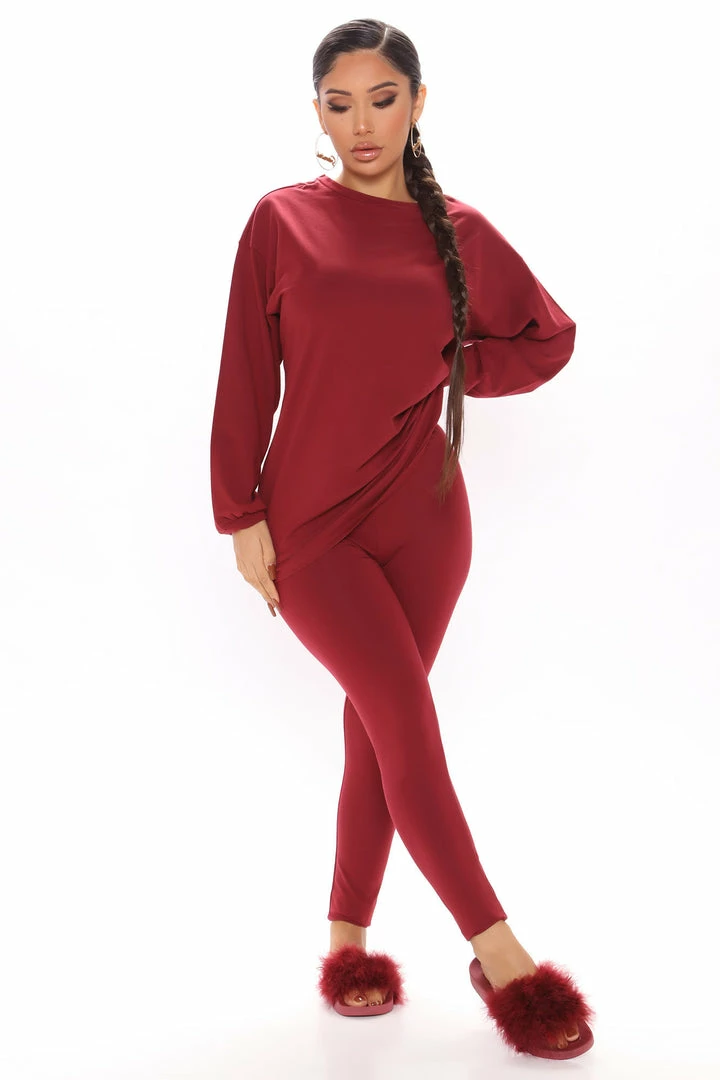 Fashion Nova Paparazzi Legging Set - Burgundy Legging Sets