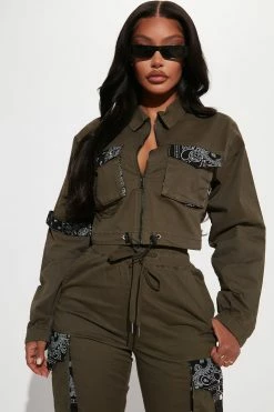 Fashion Nova Always A Good Time Cropped Cargo Jacket - Olive