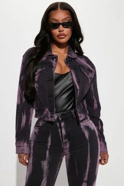 Fashion Nova Guilty Pleasure Cropped Denim Jacket - Black/Purple Matching Separates