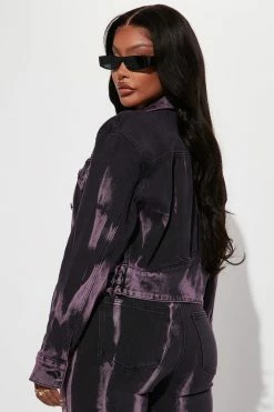 Fashion Nova Guilty Pleasure Cropped Denim Jacket - Black/Purple Matching Separates