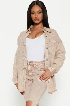 Fashion Nova Knock On Wood Denim Shacket - Tan