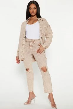Fashion Nova Knock On Wood Denim Shacket - Tan